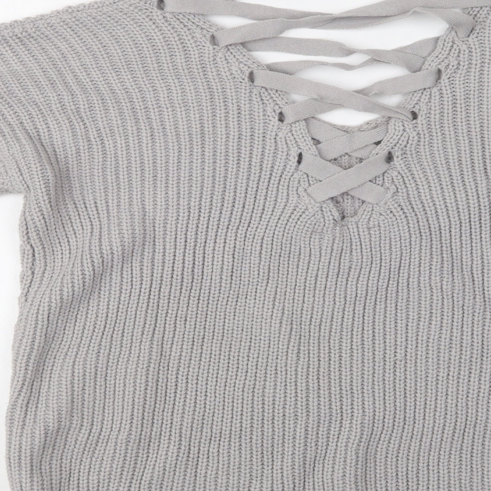 Primark Womens Grey V-Neck Acrylic Pullover Jumper Size 8