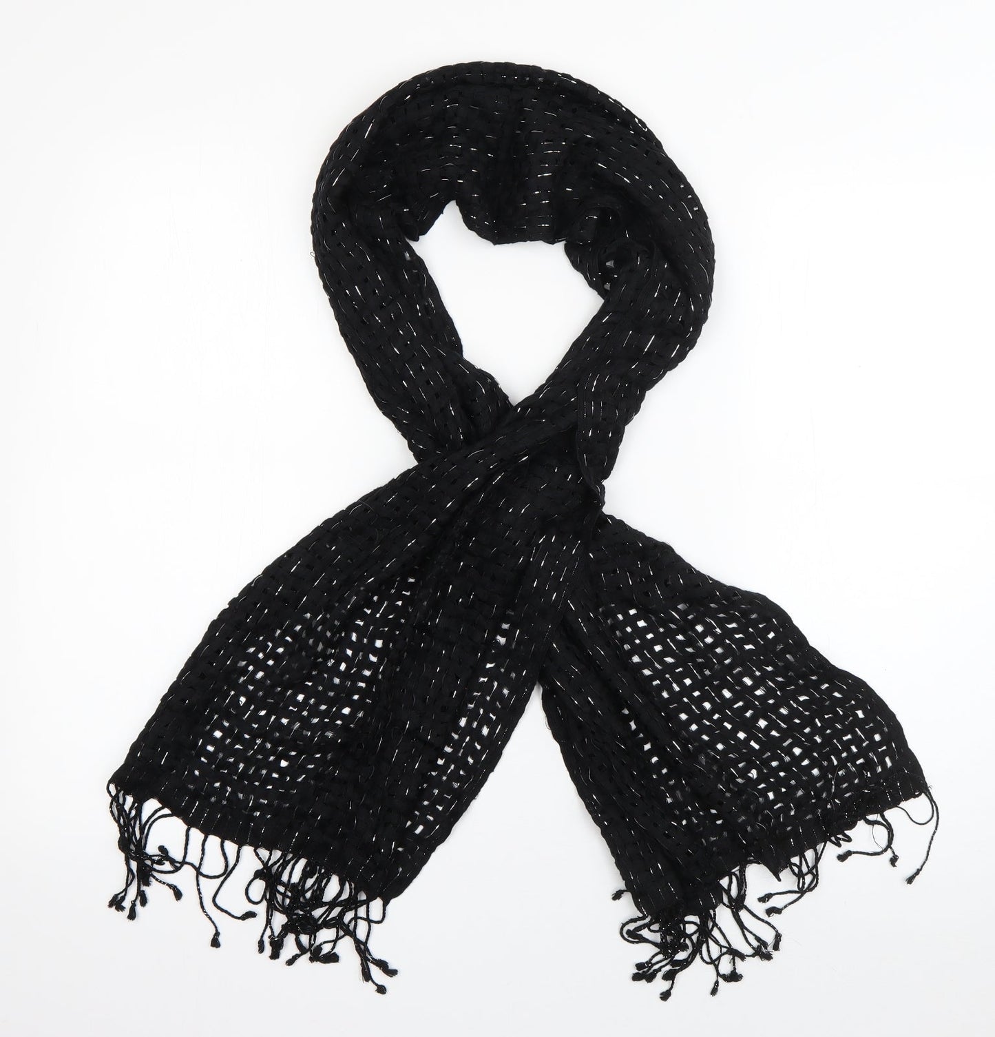 Preworn Womens Black Acrylic Scarf - open knit