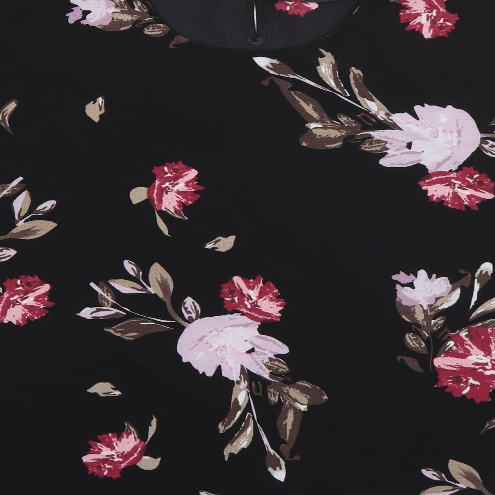 Body Flirt Womens Black Floral Polyester Basic Blouse Size 12 Roll Neck