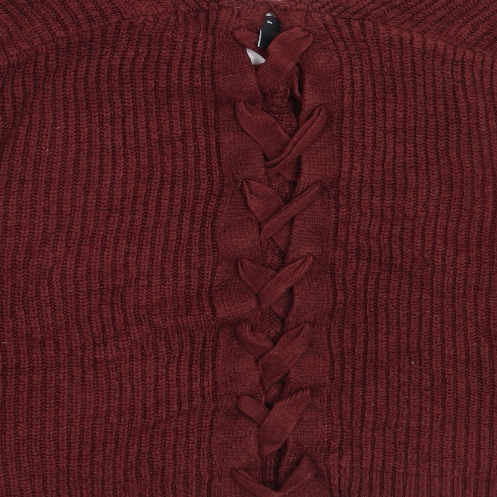 New Look Womens Brown V-Neck Acrylic Pullover Jumper Size S