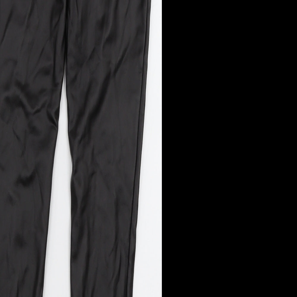 Boohoo Womens Black Polyester Trousers Size 4 L30 in Regular - Leather Look Leggings