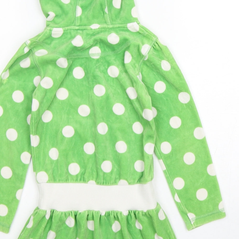 John Lewis Girls Green Polka Dot Cotton Jumper Dress Size 6 Years V-Neck