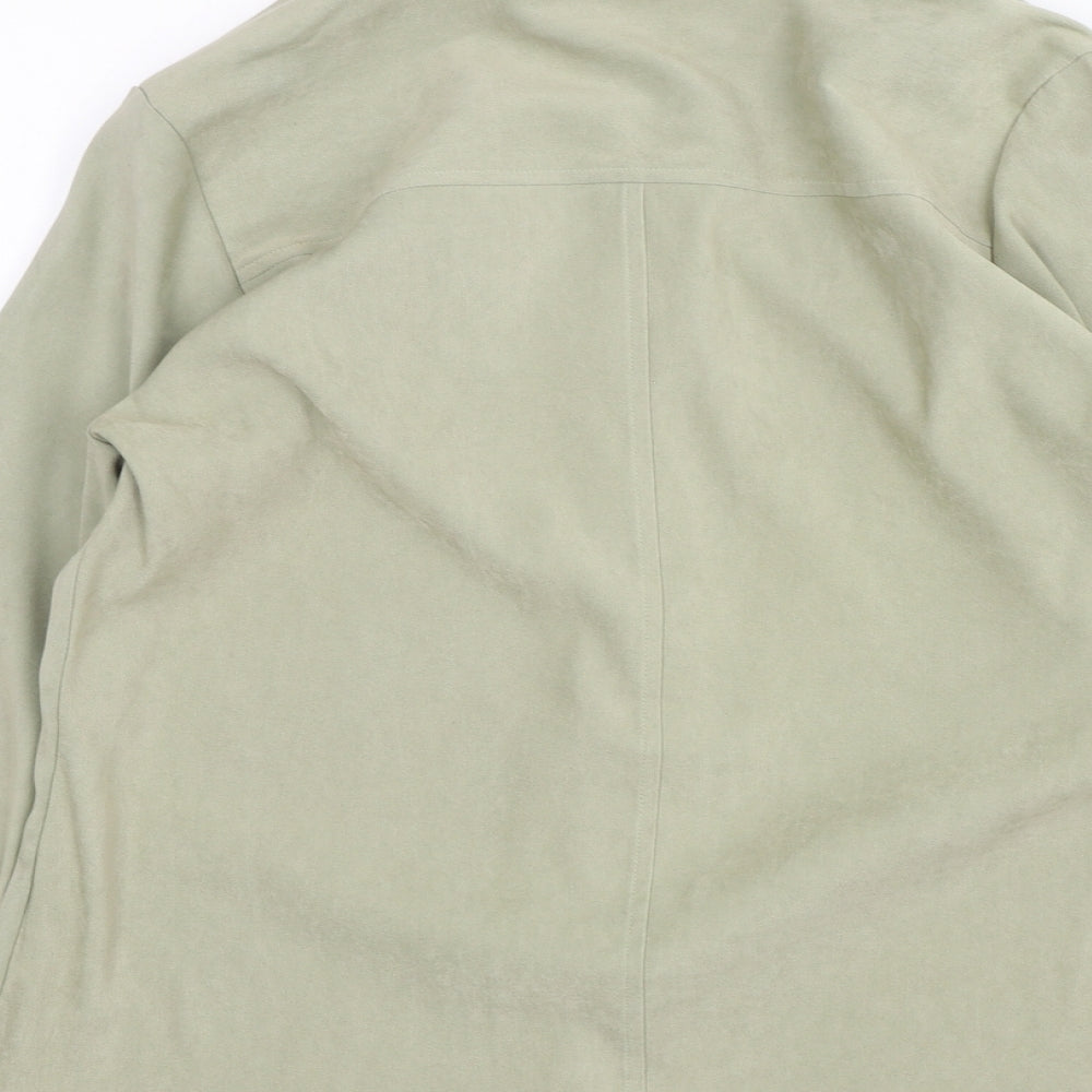 Casual Wear Womens Green Polyester Basic Button-Up Size 12 Collared