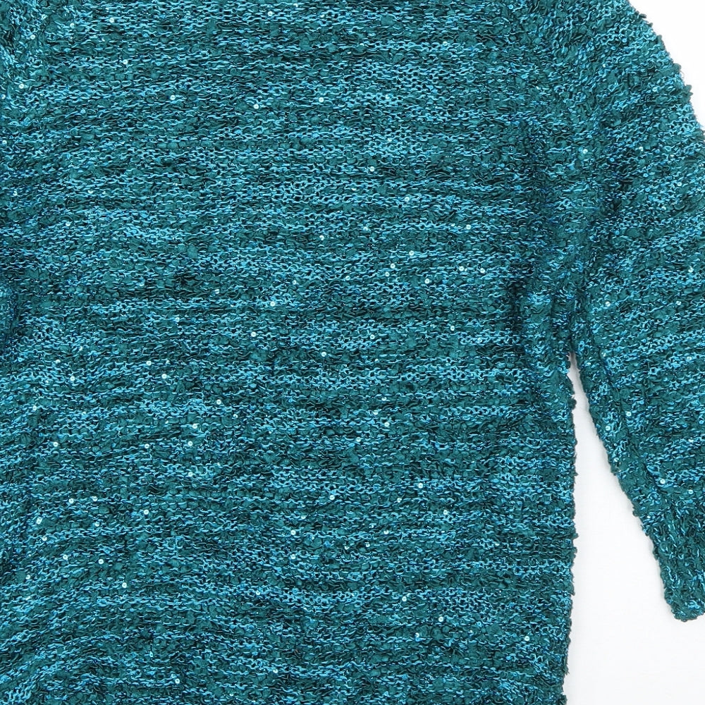 Bonmarché Womens Blue Boat Neck Polyester Pullover Jumper Size XS