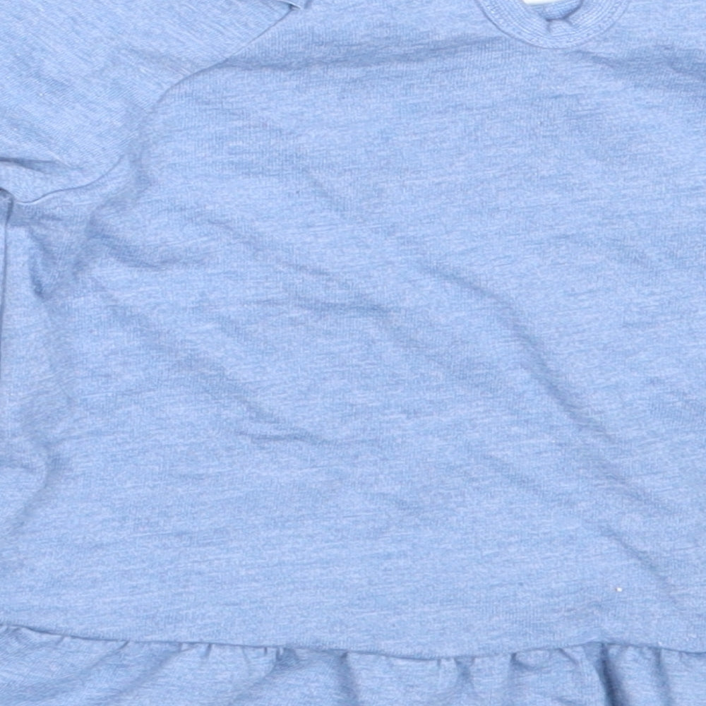 F&F Girls Blue Polyester Basic T-Shirt Size 3-6 Months Round Neck