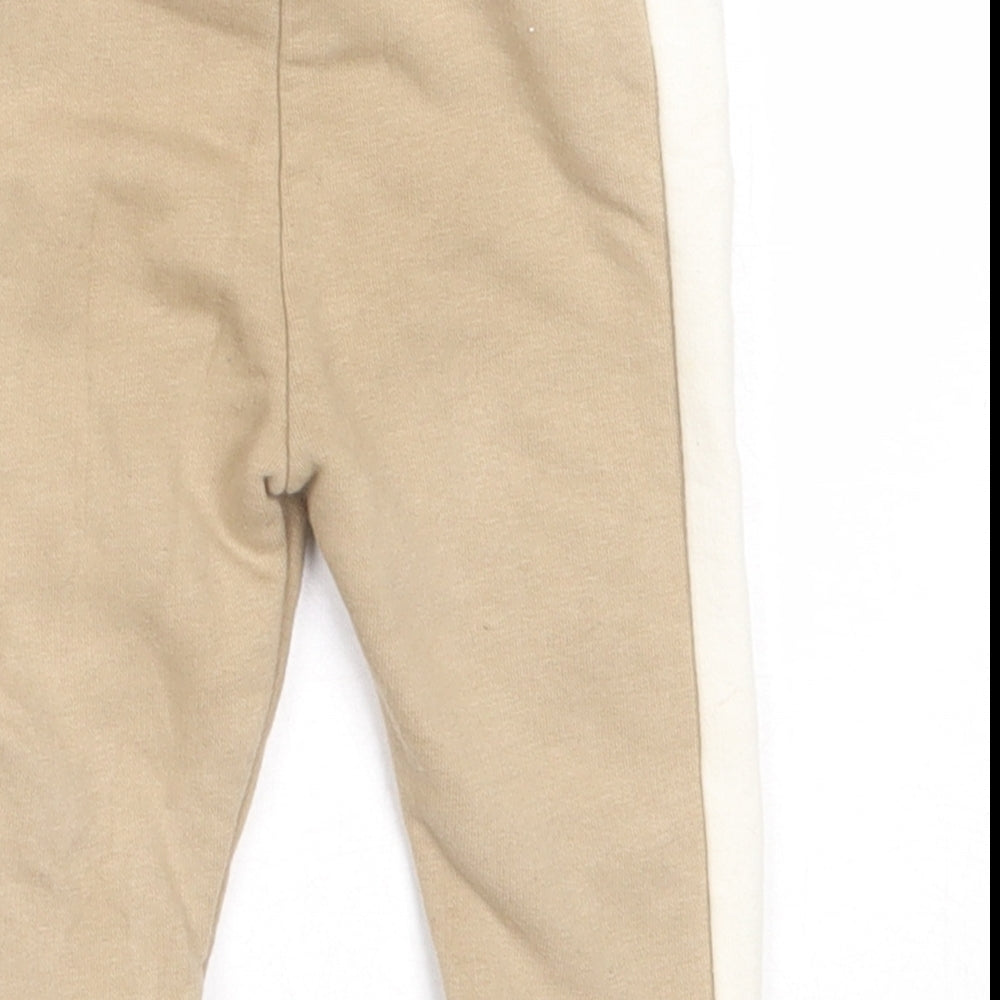 F&F Boys Beige Cotton Jogger Trousers Size 6-9 Months