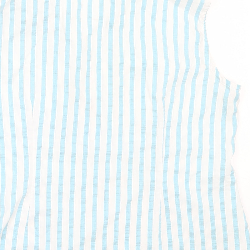 Marks and Spencer Womens Blue Striped Cotton Basic Button-Up Size 14 Collared