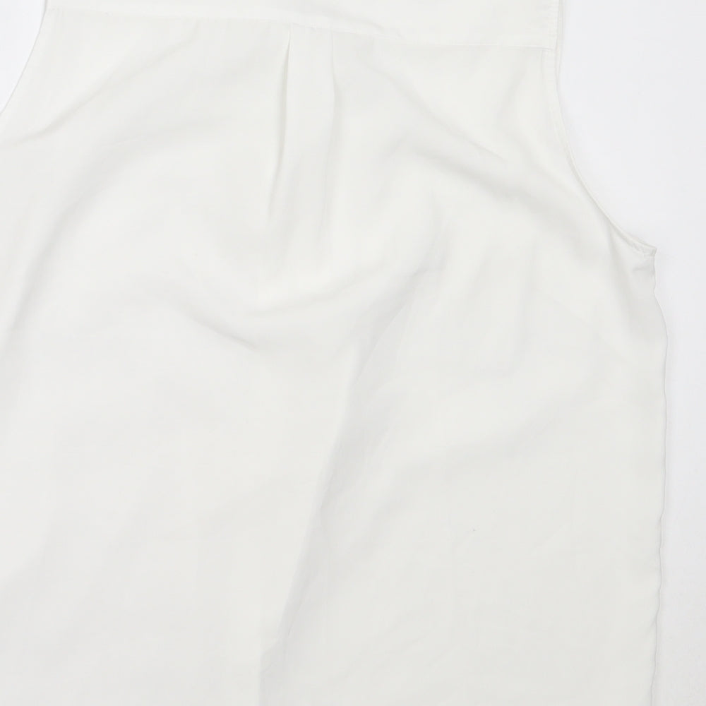 H&M Womens White Polyester Basic Button-Up Size 38 Round Neck