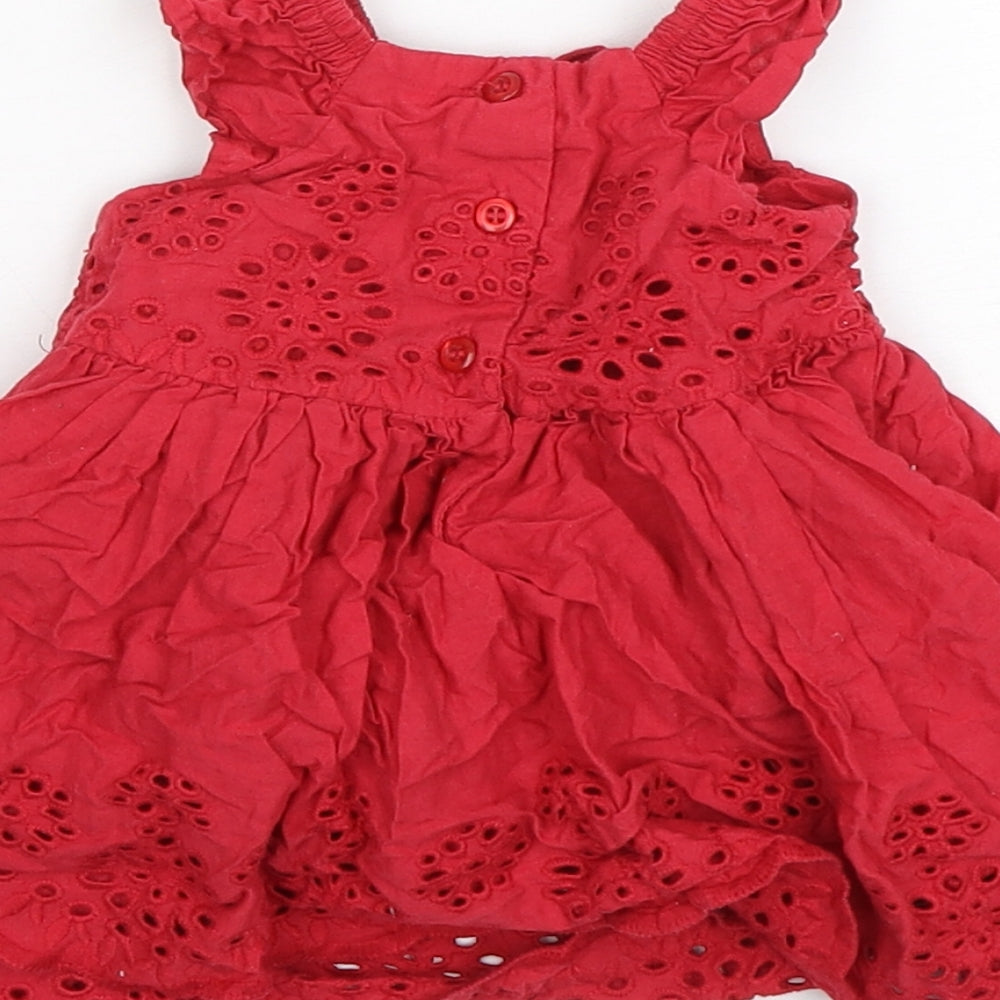Matalan Girls Red Cotton A-Line Size 0-3 Months Round Neck