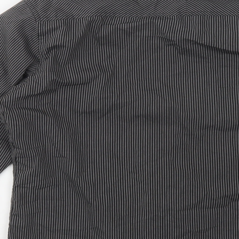 F&F Mens Black Striped Cotton Button-Up Size M Collared Button