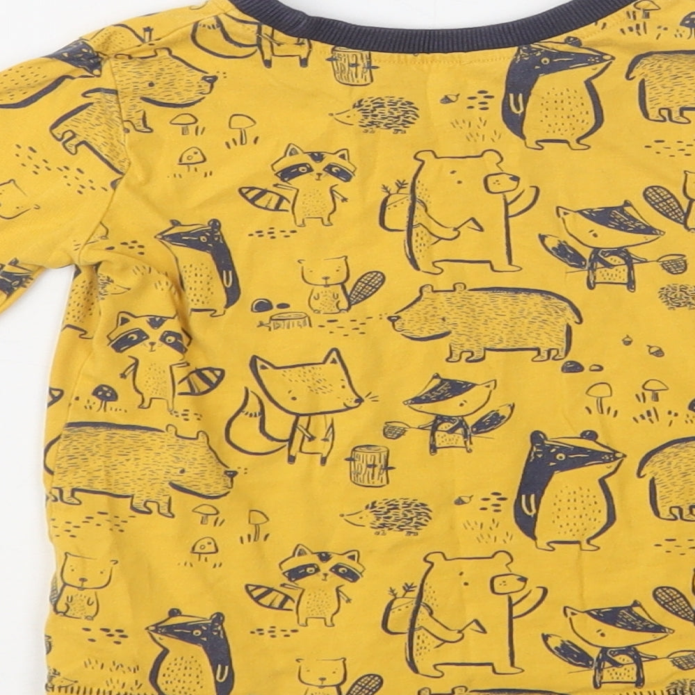 George Baby Yellow Geometric Cotton Basic Blouse Size 12-18 Months Crew Neck - Cute Animals Print