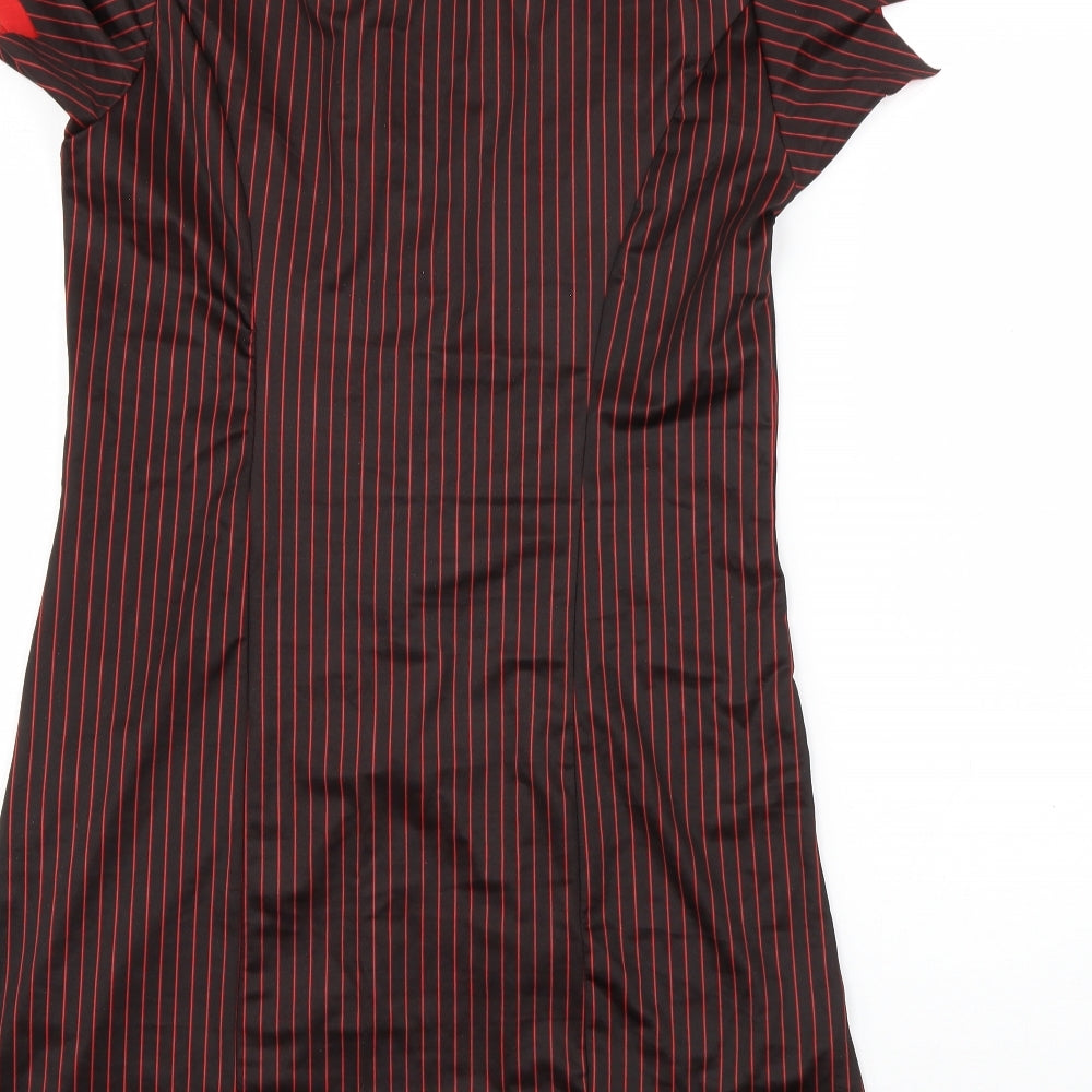 Smiffys Womens Black Striped Polyester Bodycon Size M Collared Zip - Bullet Wound Dress