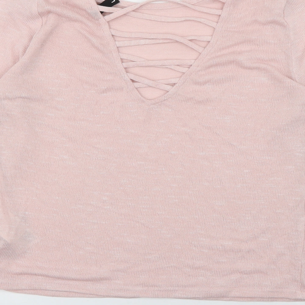 Divided Womens Pink Scoop Neck Polyester Pullover Jumper Size L - Cross Detail