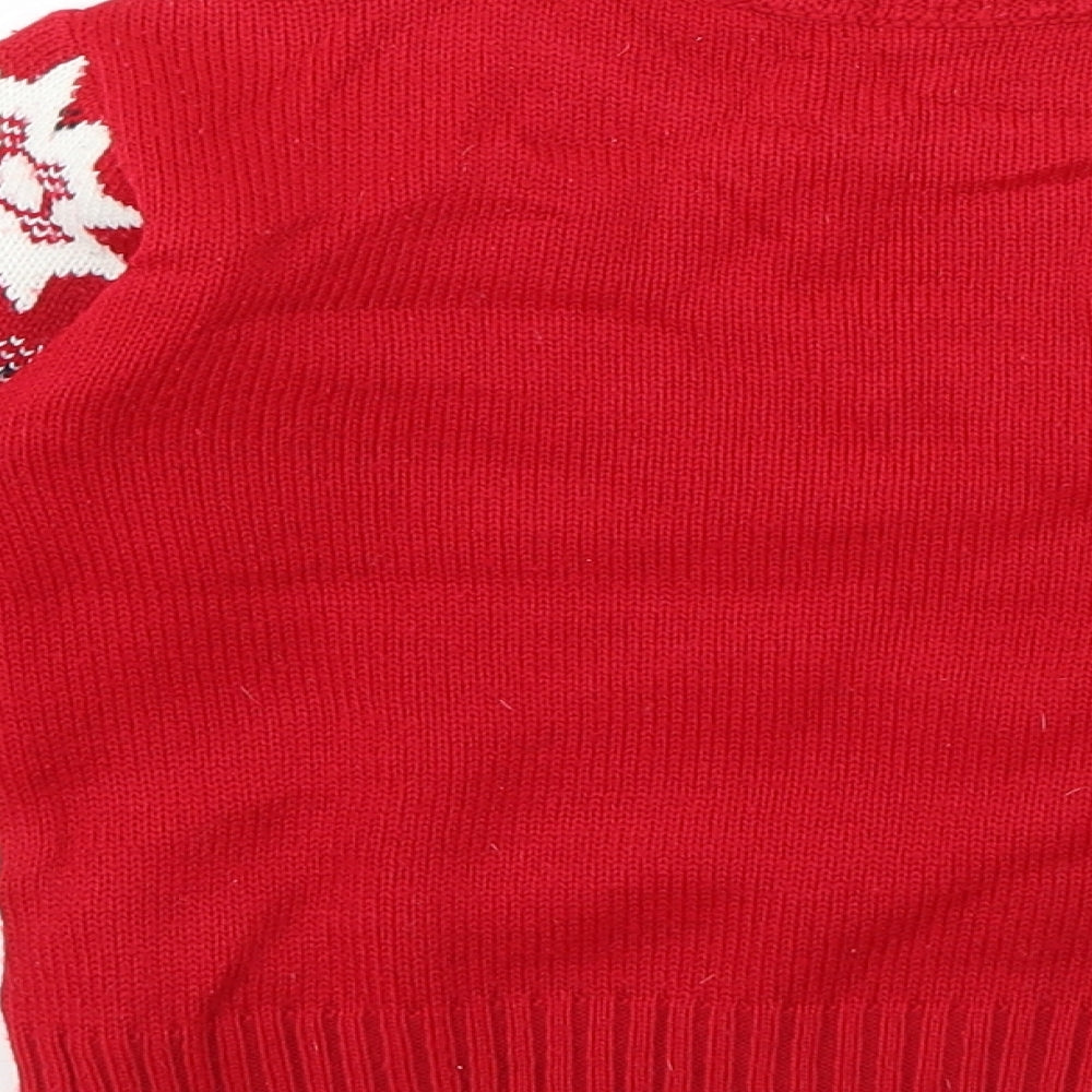 ZY Girls Red Crew Neck Geometric Acrylic Pullover Jumper Size 3-4 Years Pullover
