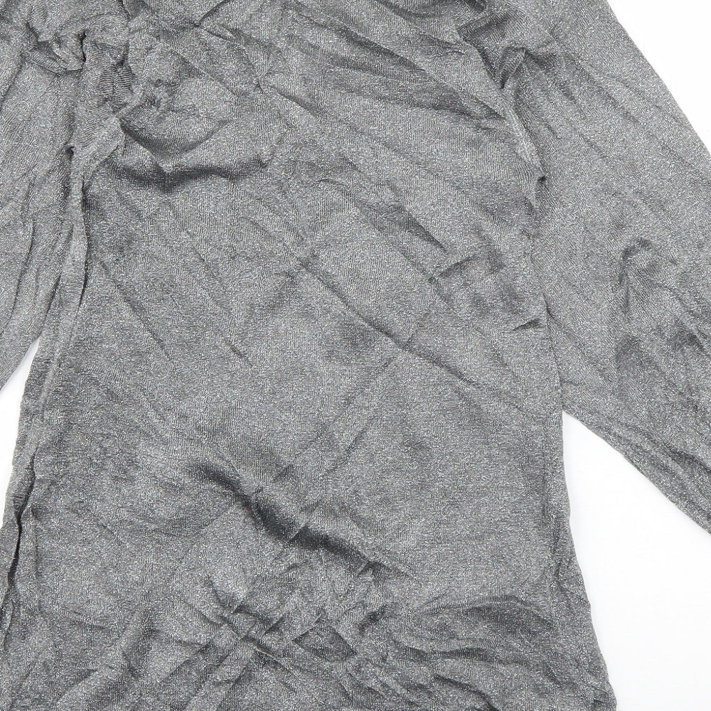 Topshop Womens Grey Viscose T-Shirt Dress Size 10 V-Neck Pullover