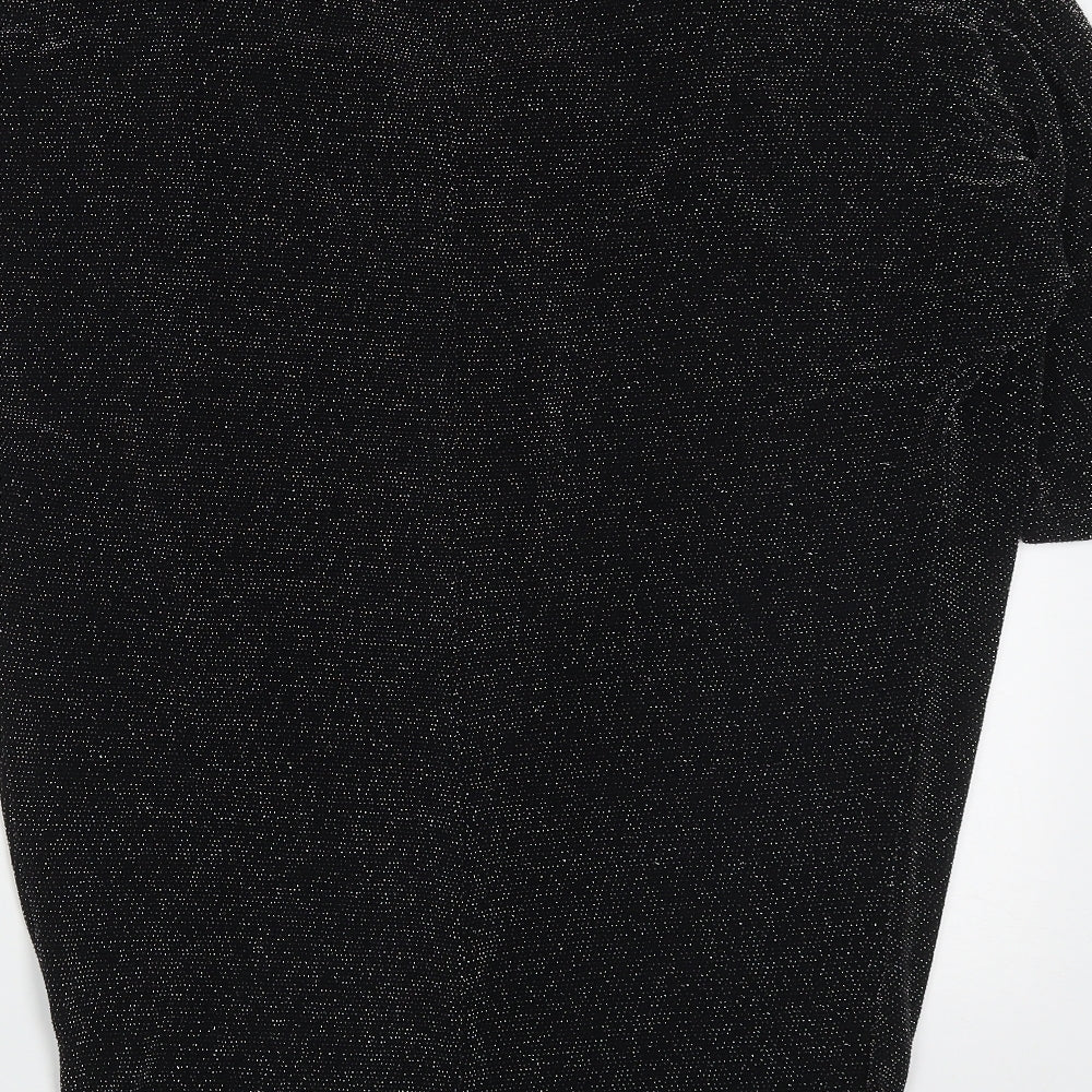 Planet Womens Black Nylon Basic T-Shirt Size M Round Neck