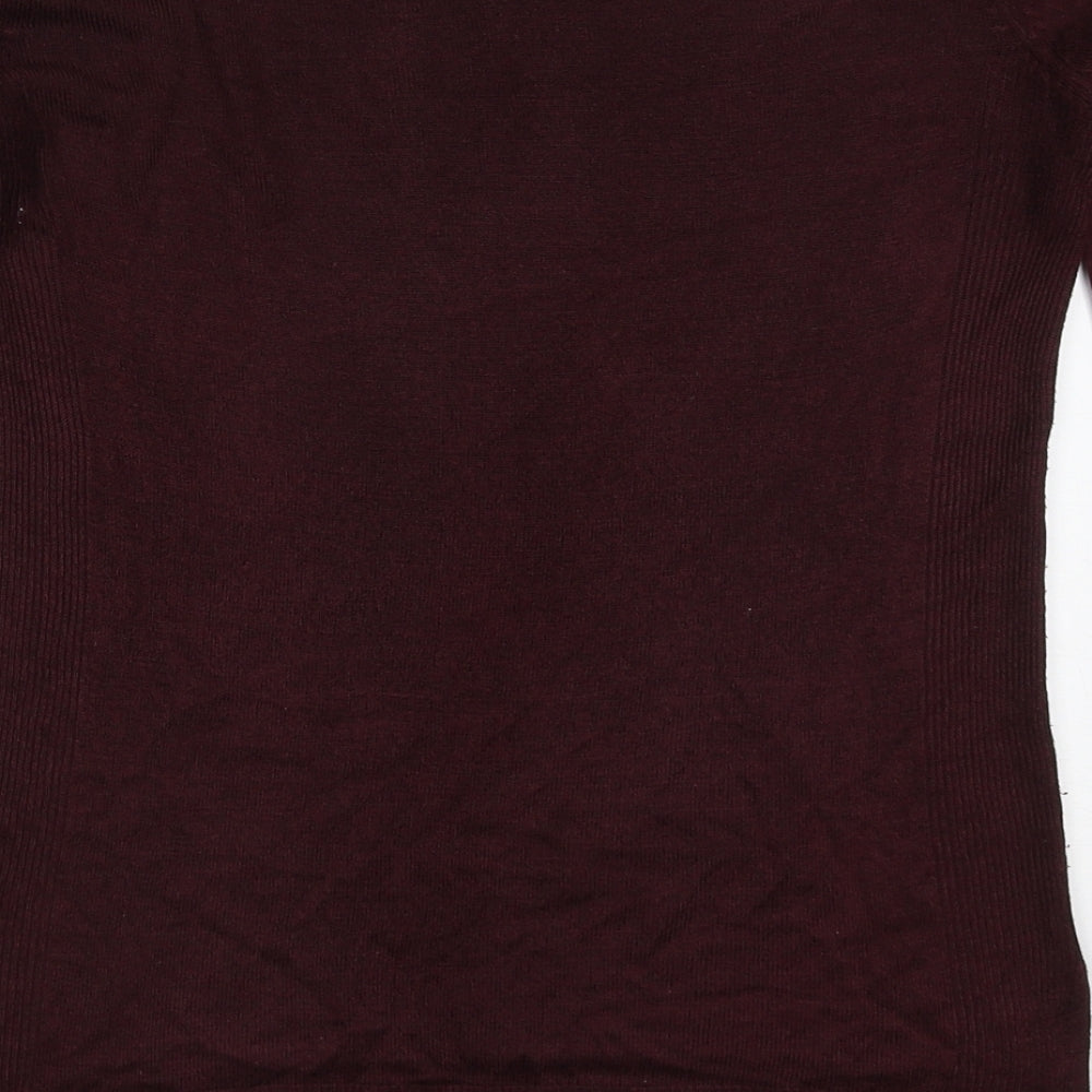 Primark Womens Red Round Neck Acrylic Pullover Jumper Size 4 - Burgundy