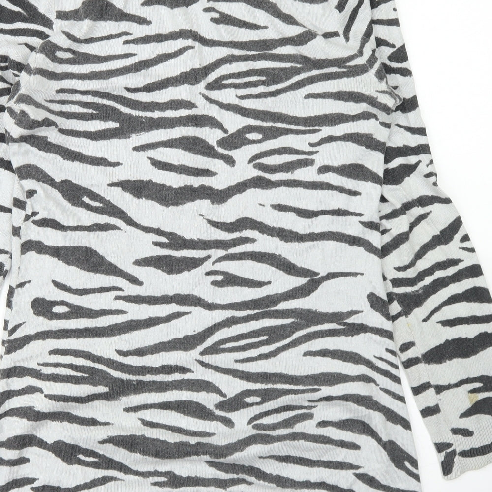 Divided Womens Grey V-Neck Animal Print Viscose Cardigan Jumper Size 12