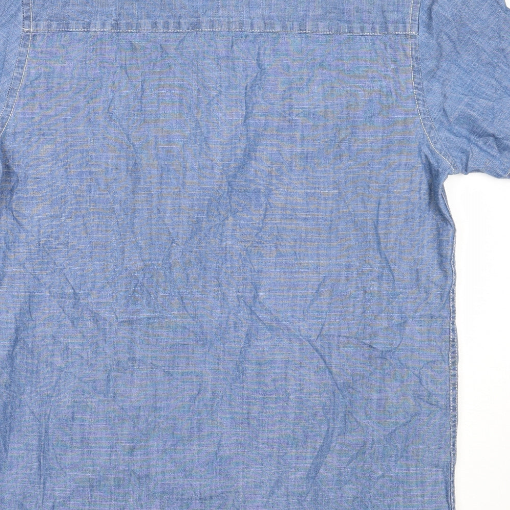 The Stronghold Mens Blue Cotton Button-Up Size XS Collared