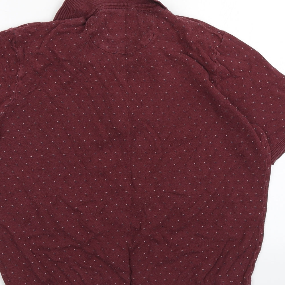 le shark Mens Red Geometric Cotton Polo Size L Collared Button