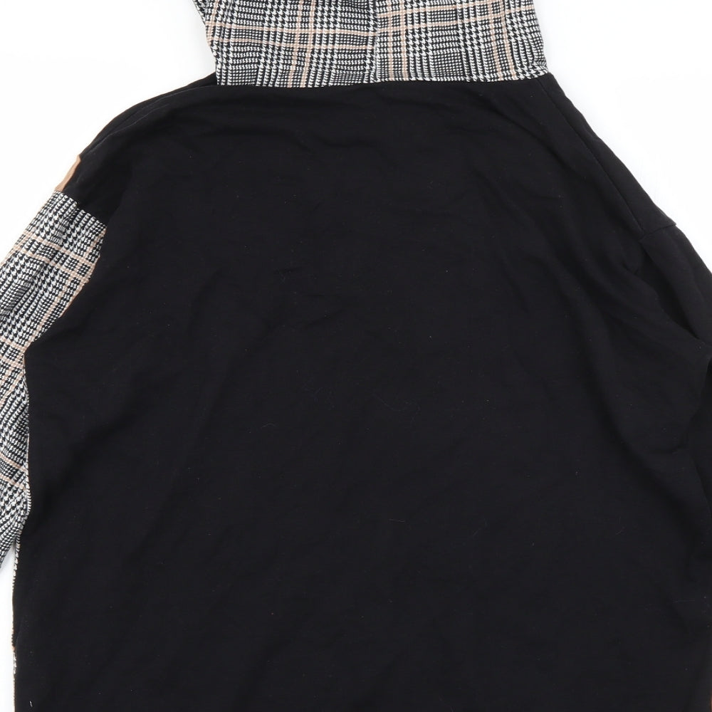 Select Womens Black Plaid Cotton Pullover Hoodie Size 10 Pullover