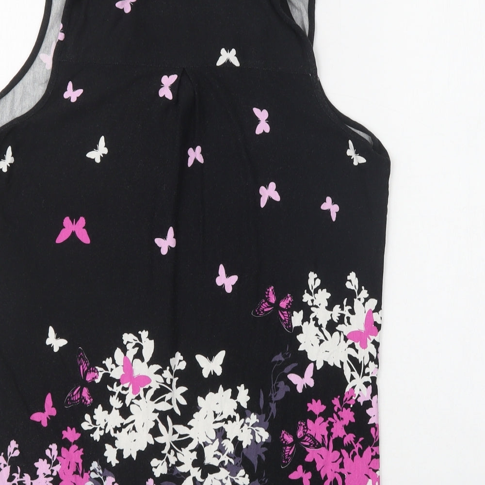 TU Womens Black Viscose Basic Blouse Size 10 Collared - Butterfly Print