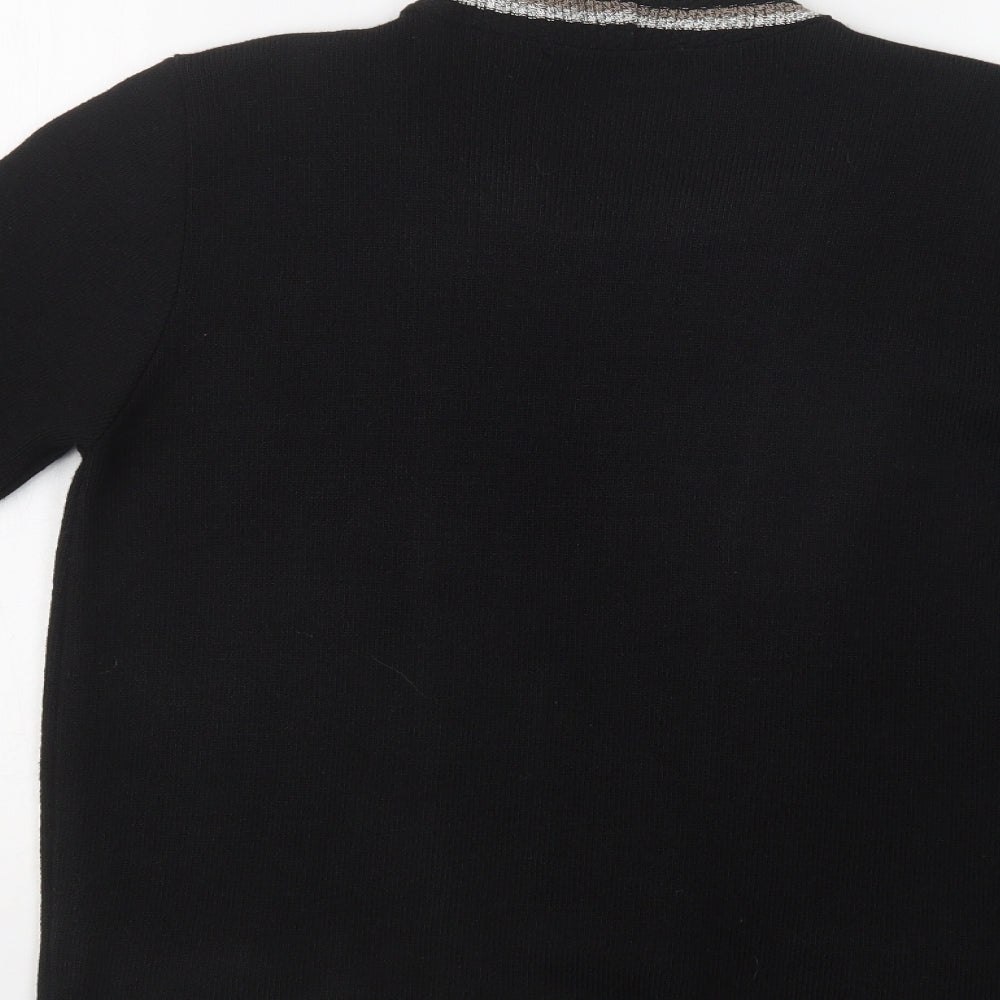 Alexara Womens Black Round Neck Striped Acrylic Cardigan Jumper Size M