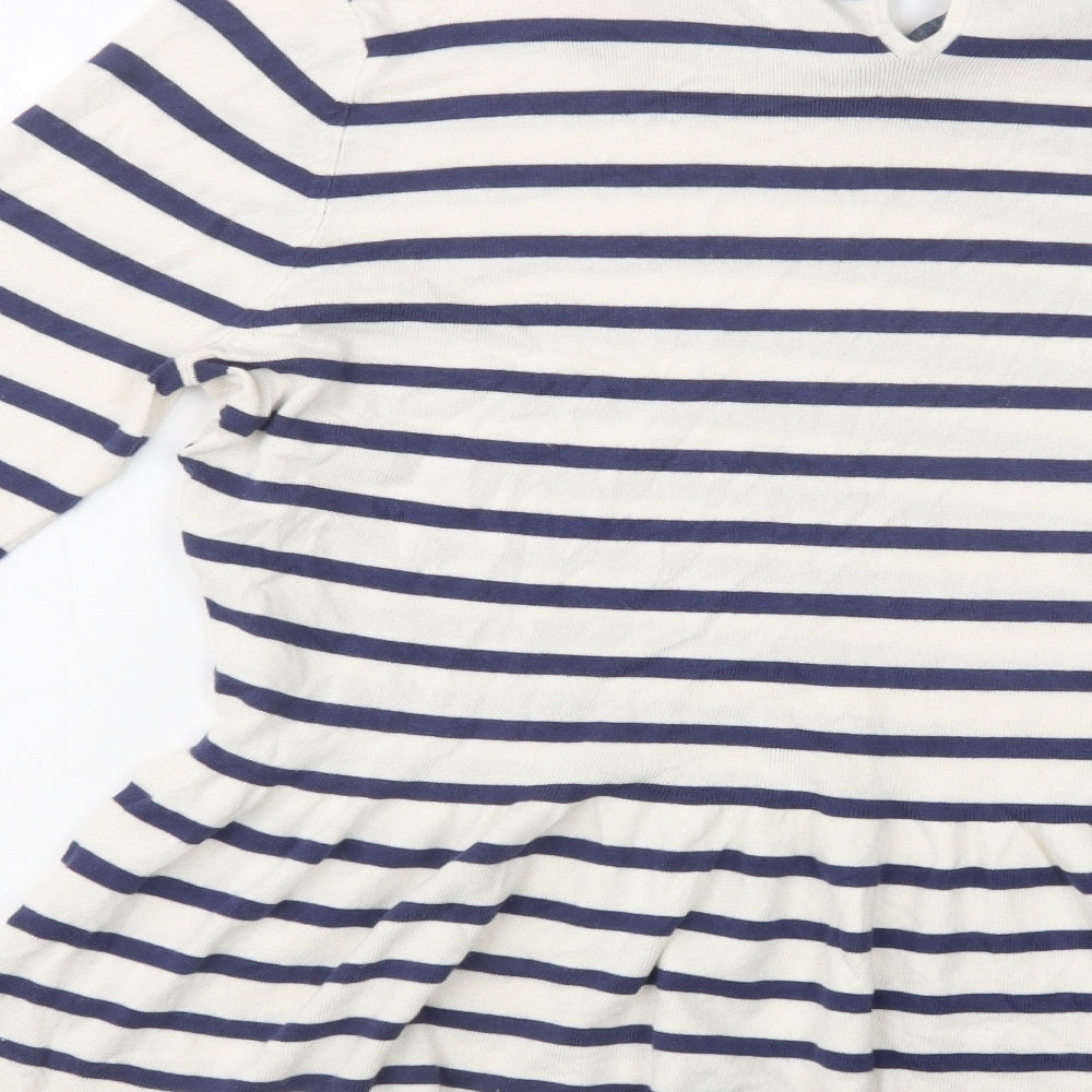 Marks & Spencer Womens White Collared Striped Viscose Pullover Jumper Size 16