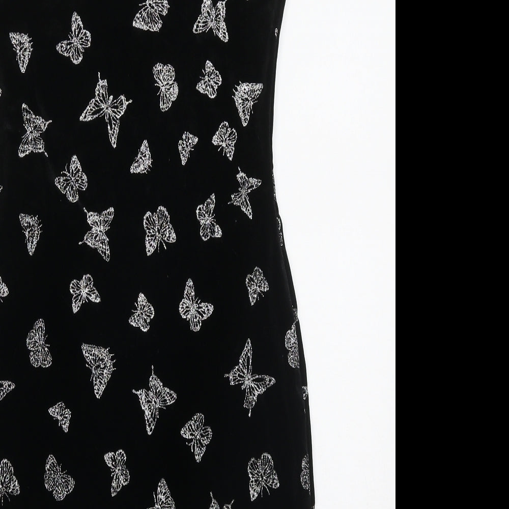SheIn Womens Black Polyester Mini Size S Round Neck Pullover - Butterflies