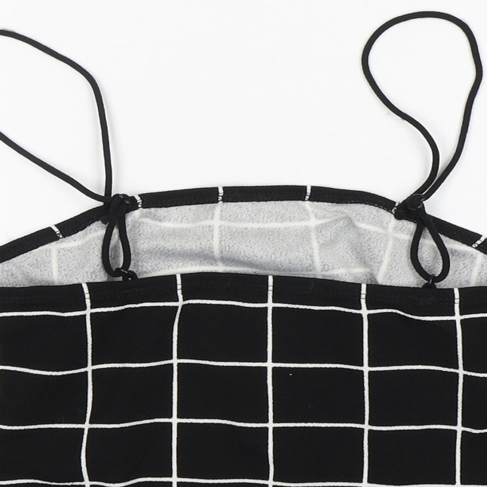 Shein Womens Black Check Polyester Cropped Tank Size M Round Neck