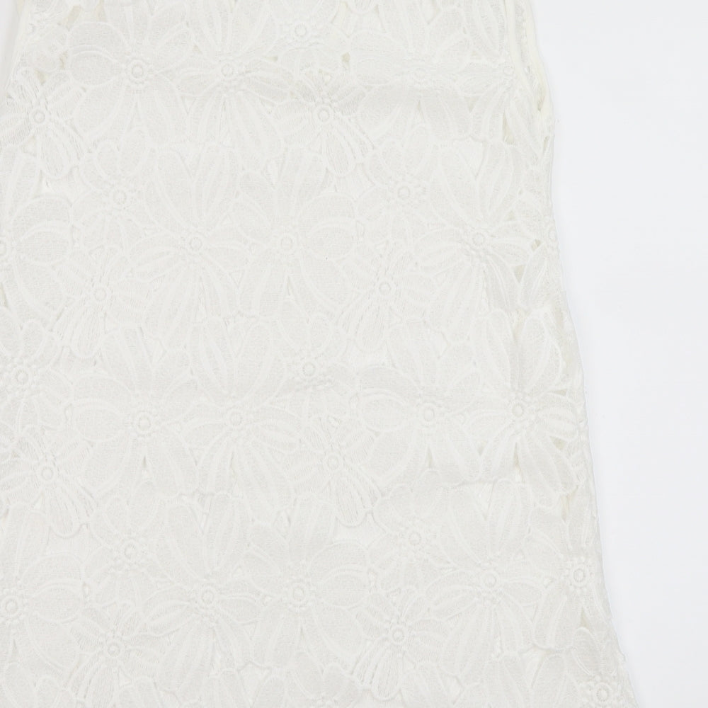 Atmosphere Womens White Floral Polyester Mini Size M V-Neck Pullover - Beach Cover Up Dress