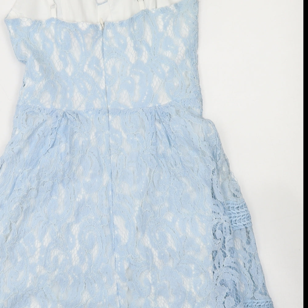 Boohoo Womens Blue Polyamide Fit & Flare Size 8 Sweetheart Zip