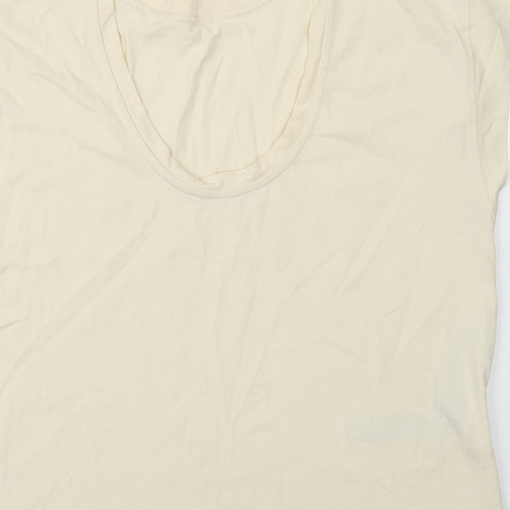 Mango Womens Ivory Cotton Basic T-Shirt Size XS Round Neck - Scoop neck back