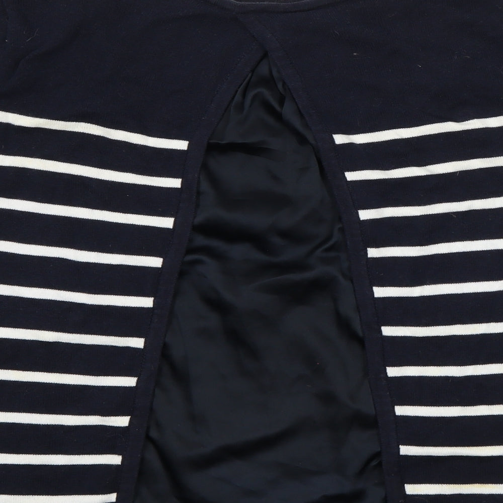 Wallis Womens Blue Round Neck Striped Polyester Pullover Jumper Size S - Open Lined Back