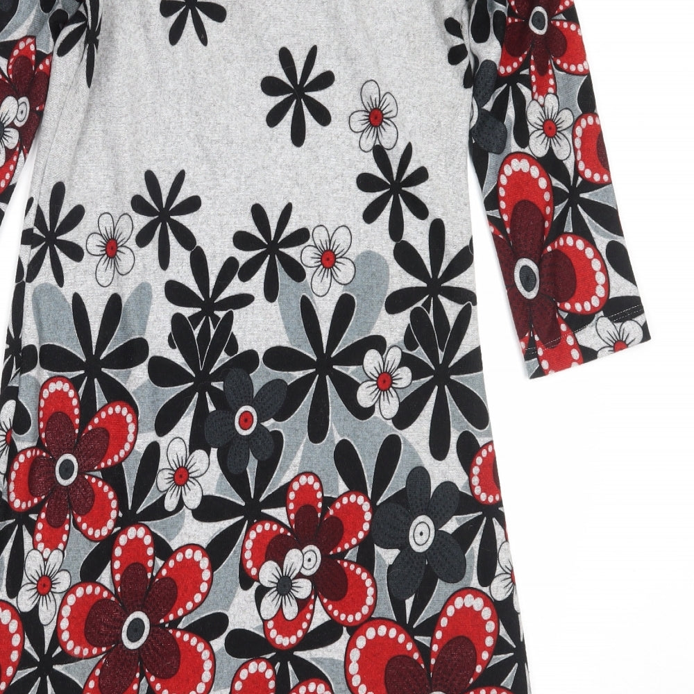 Autonomy Womens Grey Floral Polyester Jumper Dress Size 10 Round Neck
