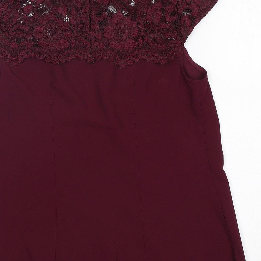 Dorothy Perkins Womens Purple Polyester Basic Blouse Size 8 Round Neck