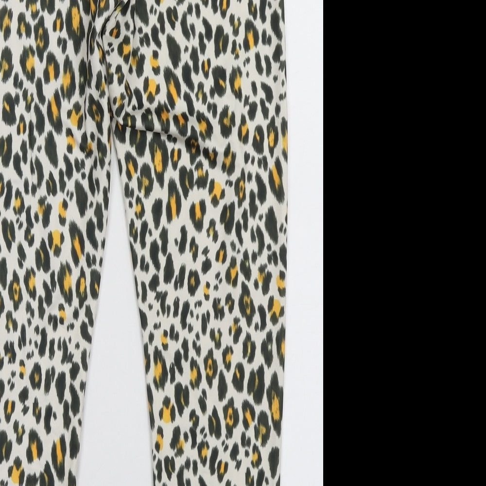 H&M Womens Yellow Animal Print Polyester Capri Trousers Size M L28 in Regular