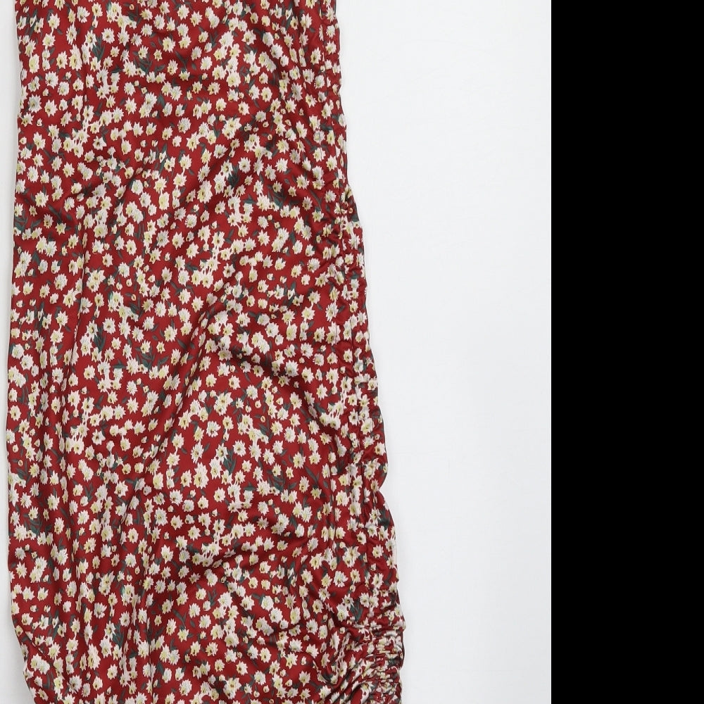 SheIn Womens Red Floral Polyester Bodycon Size S Square Neck Pullover