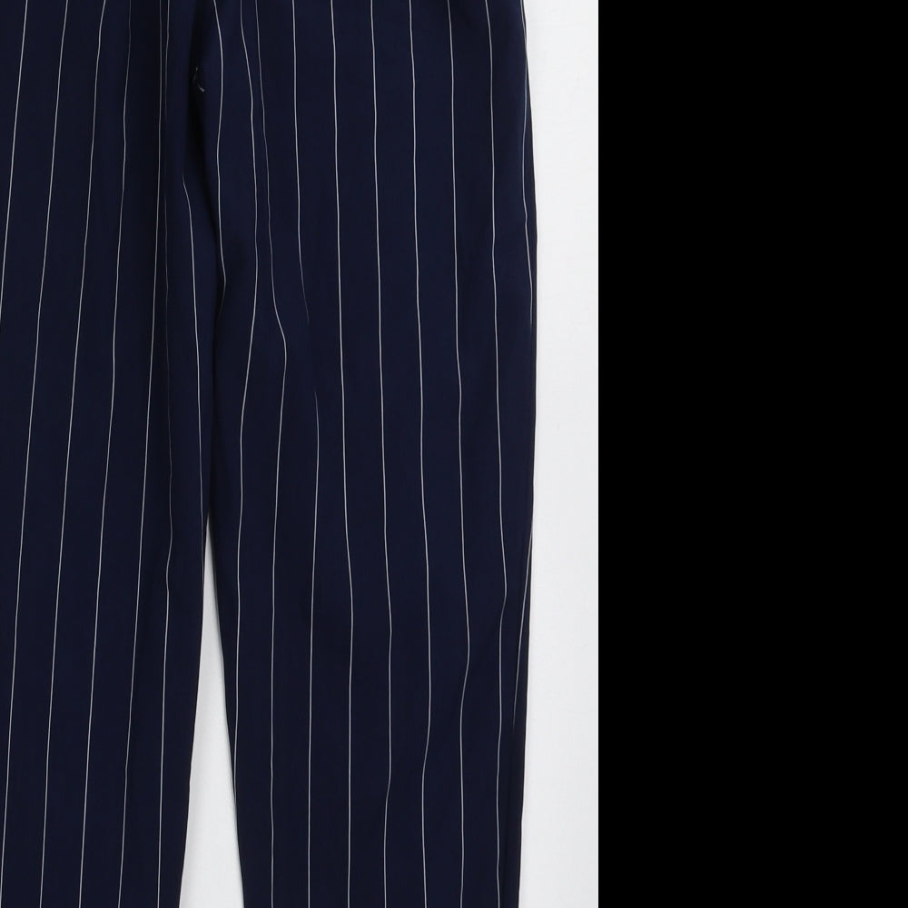 prewron Womens Blue Striped Polyester Trousers Size S L26 in Regular