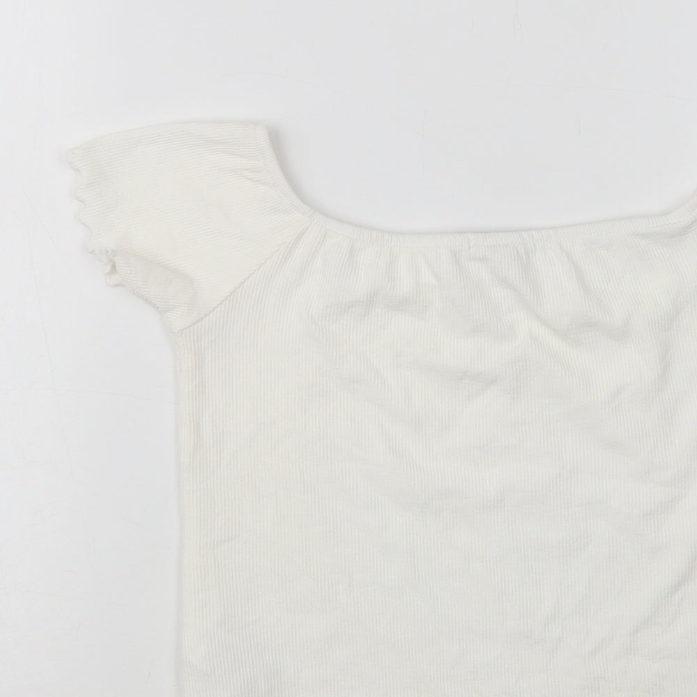 Stradivarius Womens White Viscose Cropped Blouse Size L Round Neck