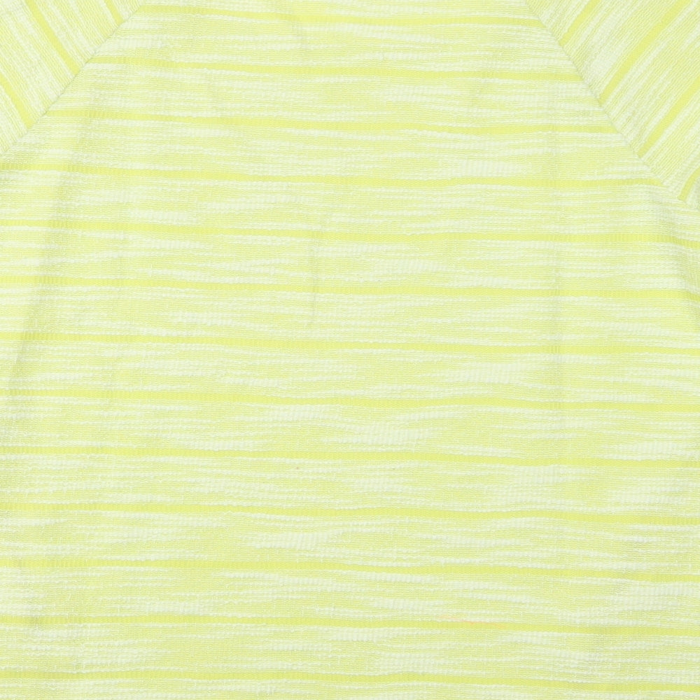 Marks & Spencer Womens Yellow Crew Neck Striped Polyester Pullover Jumper Size 14