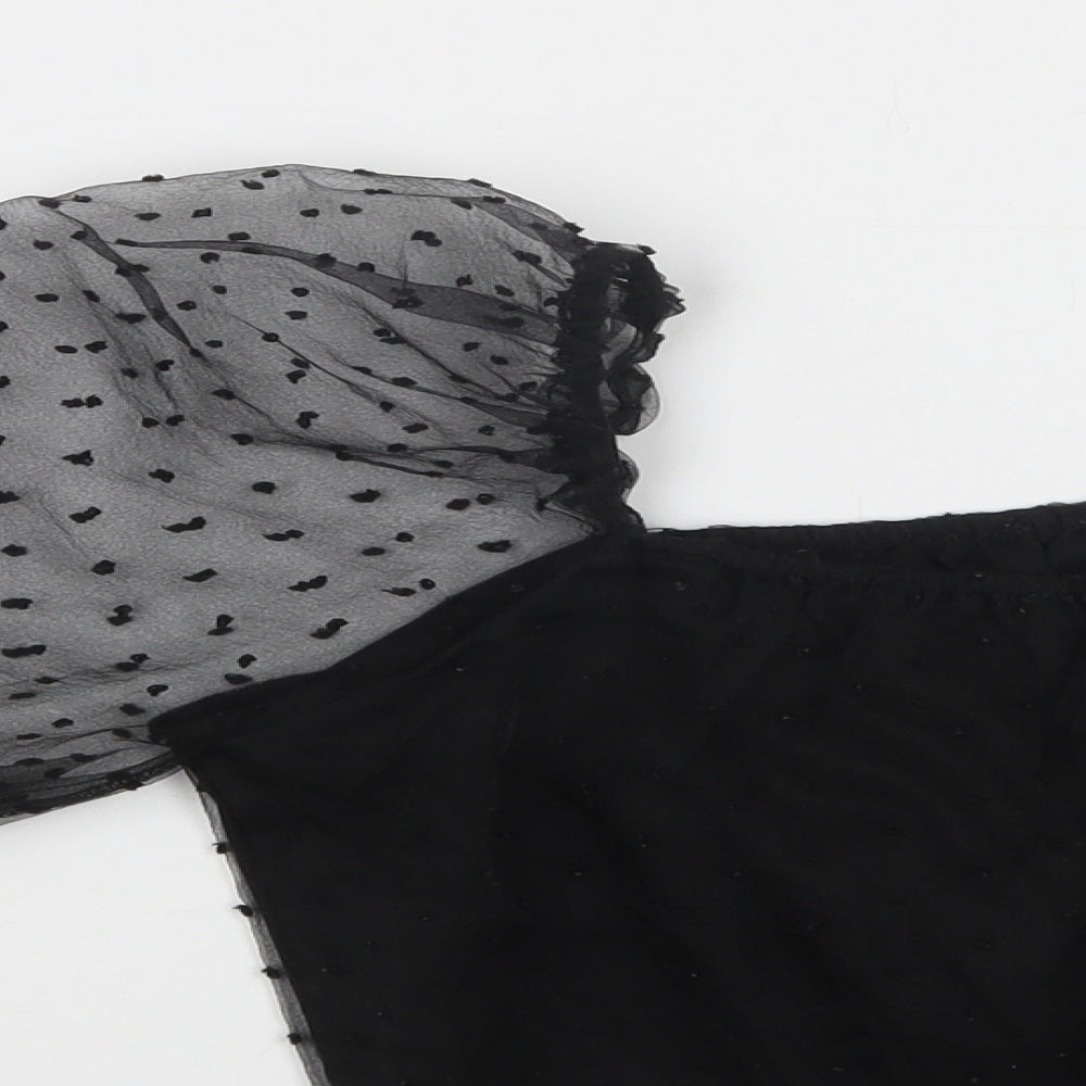 Rebellious Womens Black Polka Dot Polyester Cropped Blouse Size 10 Square Neck