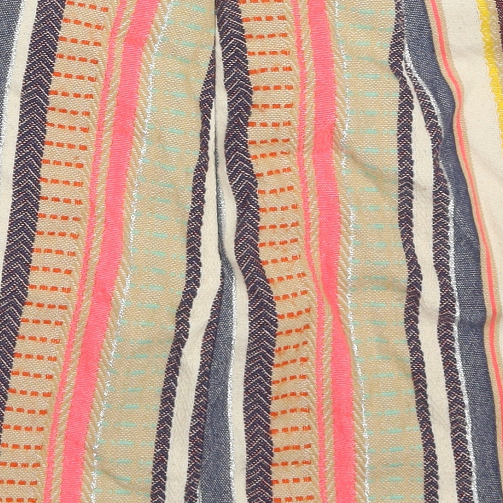 H&M Womens Multicoloured Striped Cotton Mini Skirt Size 8 Zip