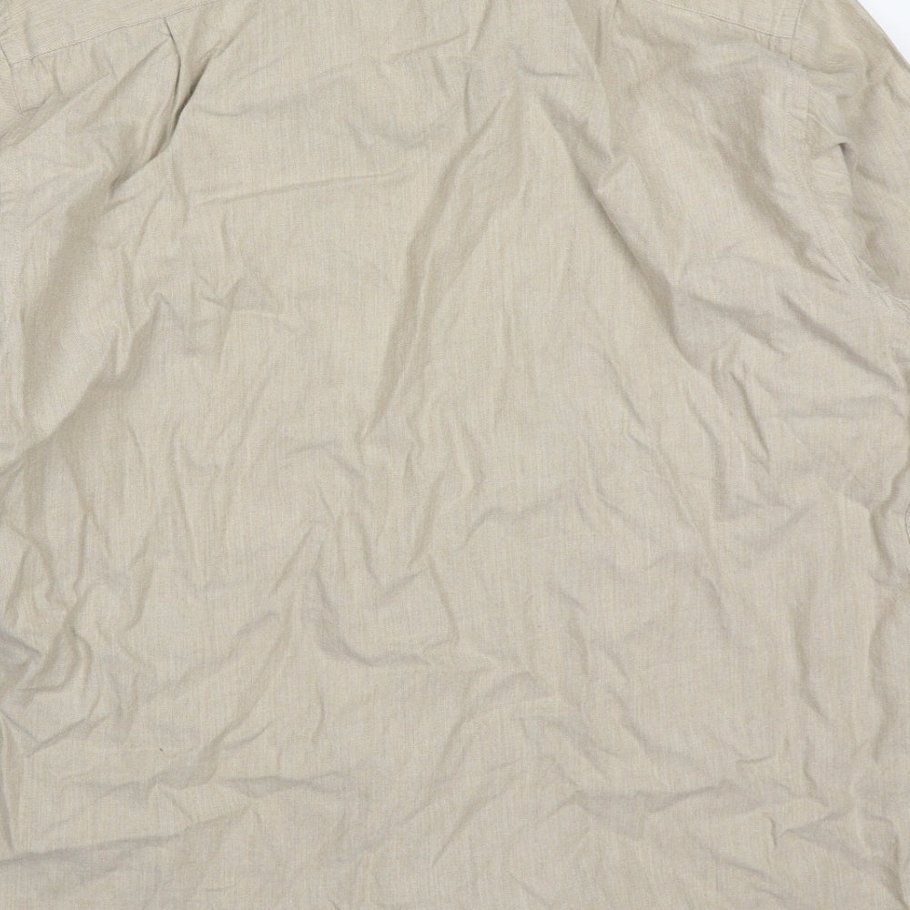 Marks and Spencer Mens Beige Cotton Button-Up Size 16 Collared Button
