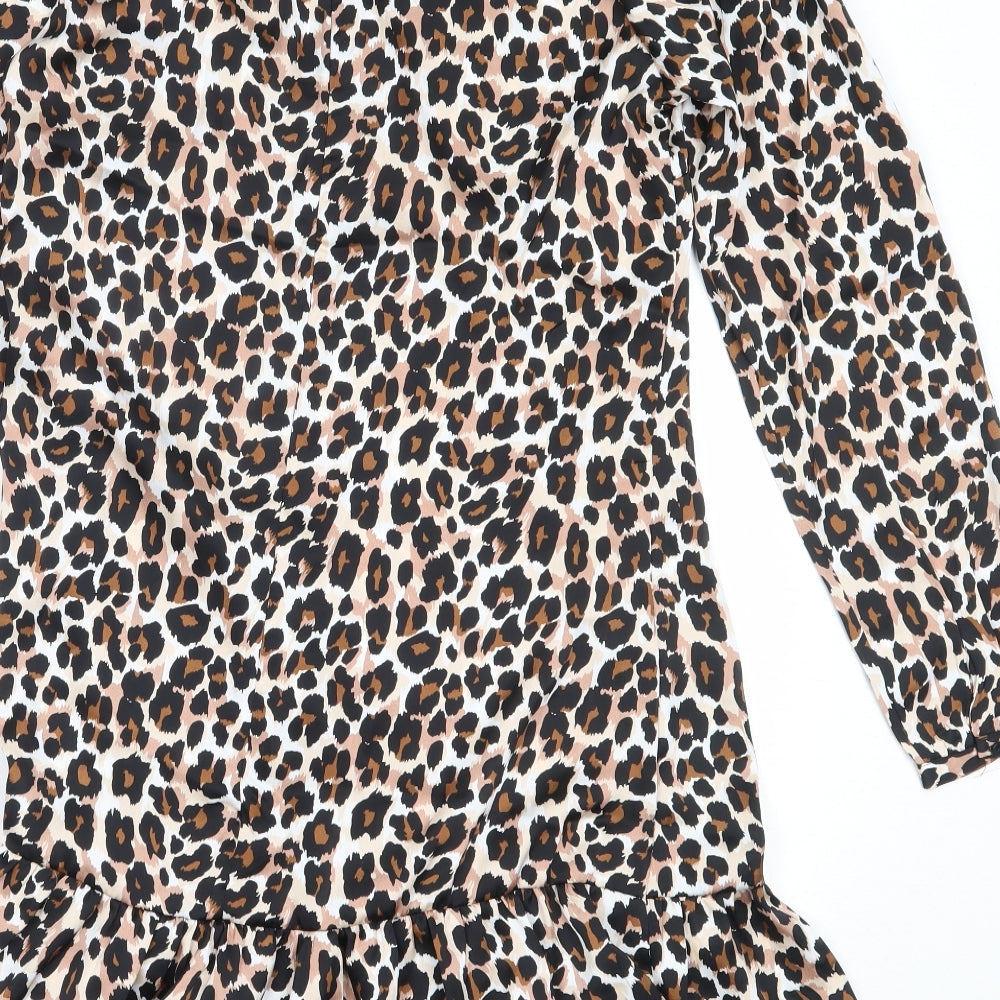 Studio Womens Beige Animal Print Polyester Fit & Flare Size 10 Round Neck