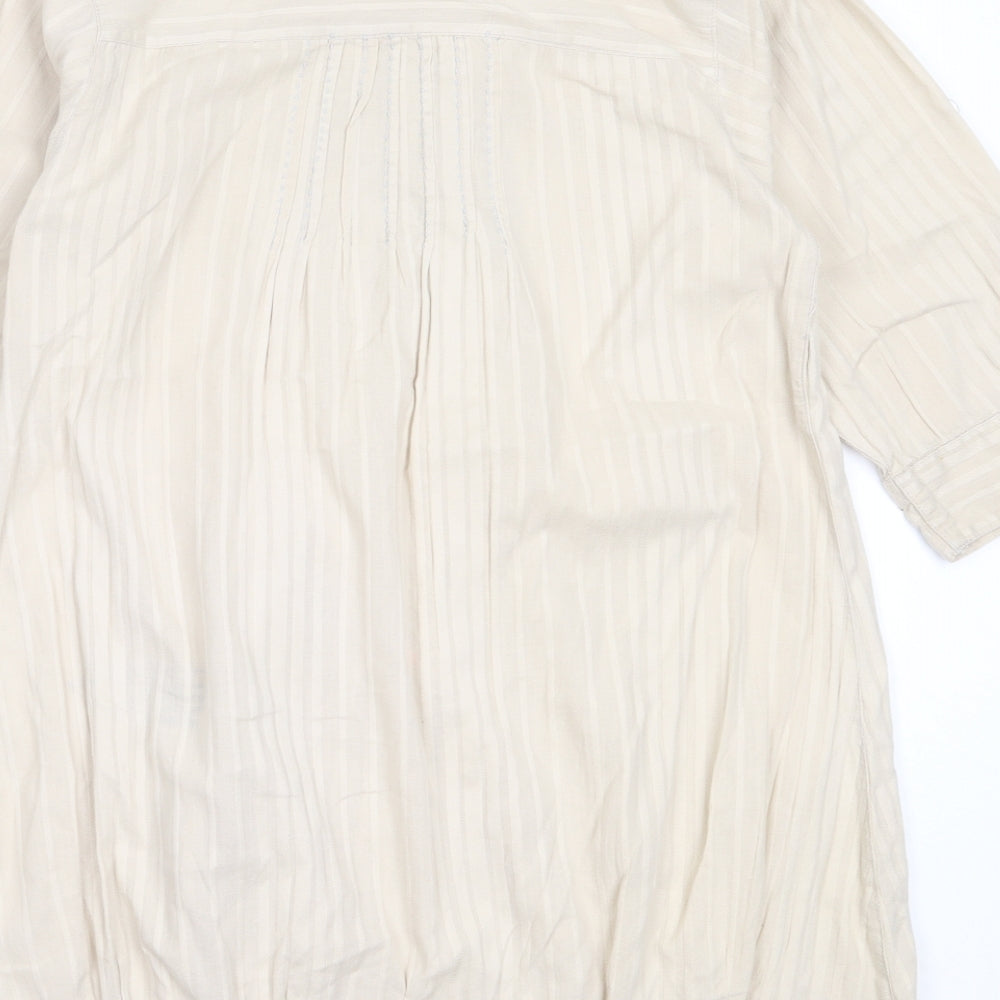 Preworn Womens Beige Cotton Basic Button-Up Size 10 Collared