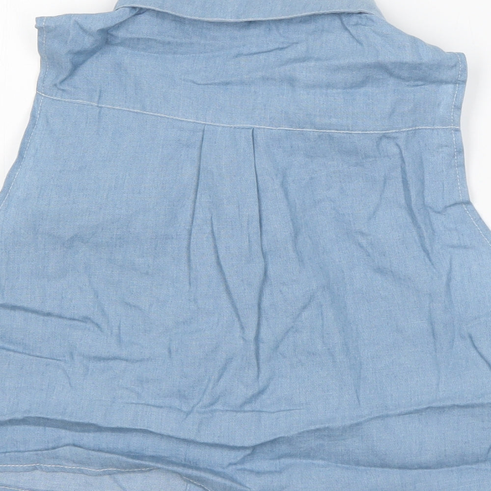 Lisa London Womens Blue Cotton Cropped Button-Up Size 12 Collared