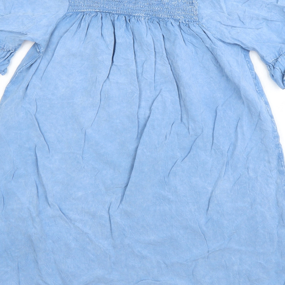 influence Womens Blue Viscose Basic T-Shirt Size 10 Square Neck
