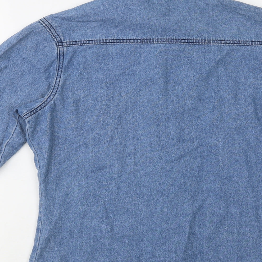 Boohoo Womens Blue Cotton Basic Button-Up Size 10 Collared