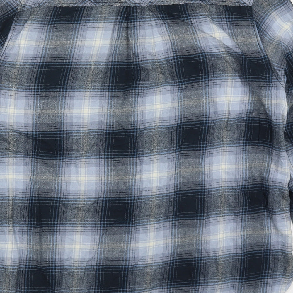 H&M Mens Blue Check Cotton Button-Up Size S Collared Button